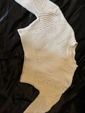 Women's Cream Textured Crewneck Sweater